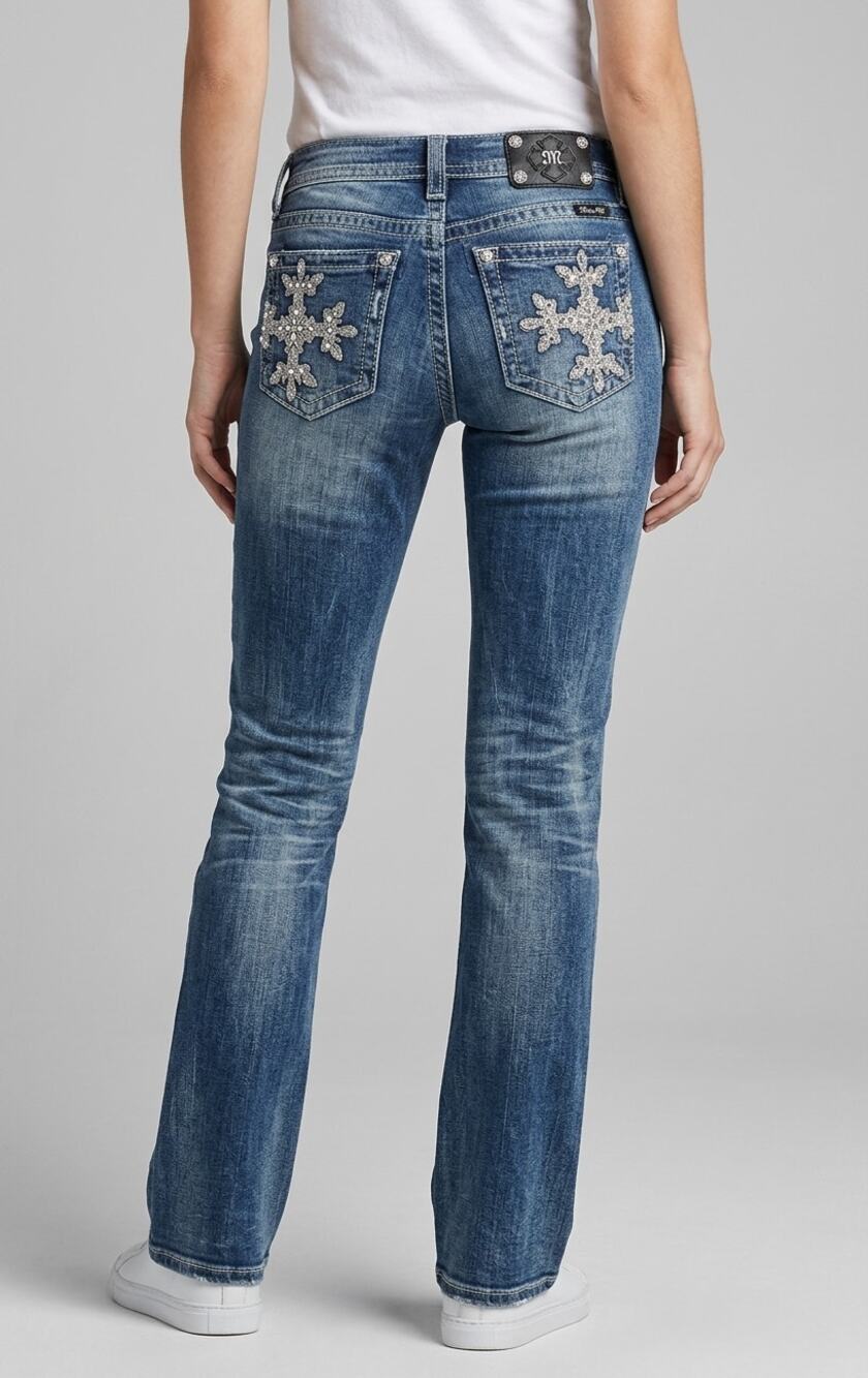 Miss Me Winter Wonderland Embellished Denim Jeans Sz 30 Snowflake Pocket Detail